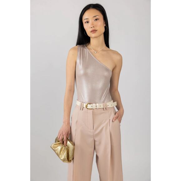L'AGENCE Sheridan Metallic One Shoulder Bodysuit in Macchiato Size XS‎ - Picture 1 of 9